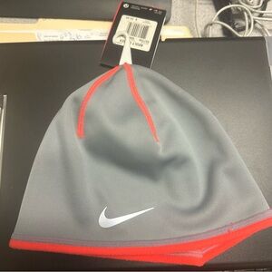 Nike Gray and Red Swoosh Beanie